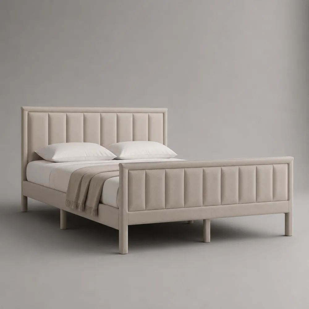 Polsterbett mit Lattenrost, Polyester-Mikrofaser, Beige, Liegefläche 160 × 200 cm, Gesamtmaß 174 × 216 × 120 cm