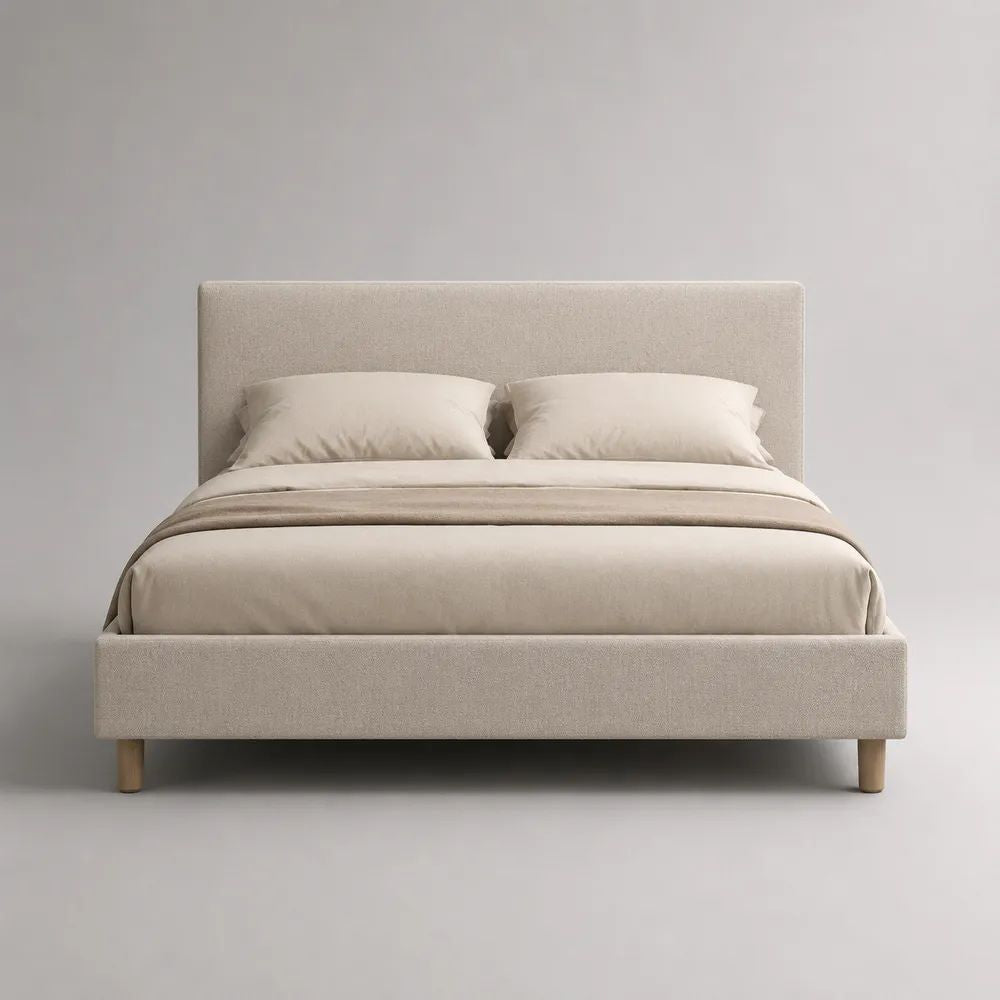 Stauraumbett 160 × 200 cm, Polsterbett mit Bettkasten, Lattenrost und Polyesterbezug, Beige