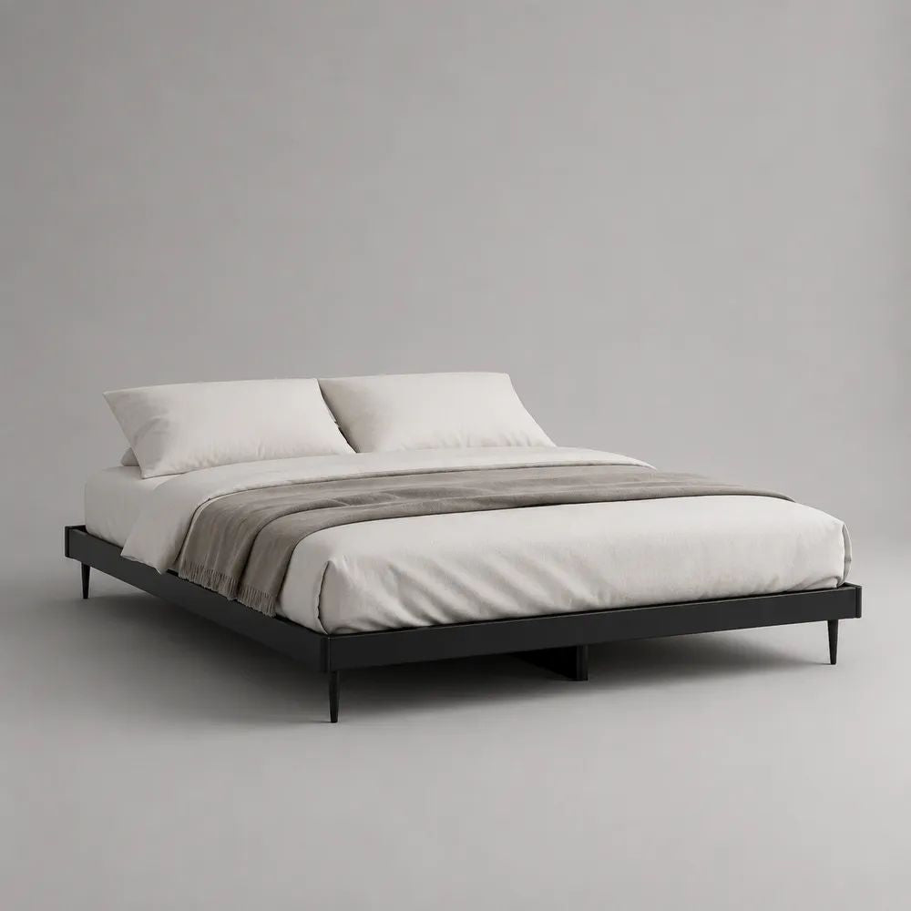 Bettgestell 160 x 200 cm aus pulverbeschichtetem Stahl, Schwarz, ohne Kopfteil