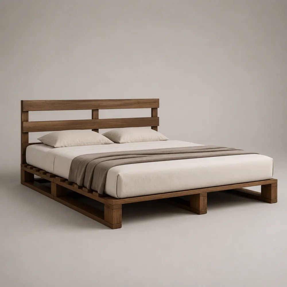 Massivholzbett mit Kopfteil und Lattenrost, Braun, 206 × 188 × 100 cm, Liegefläche 180 × 200 cm