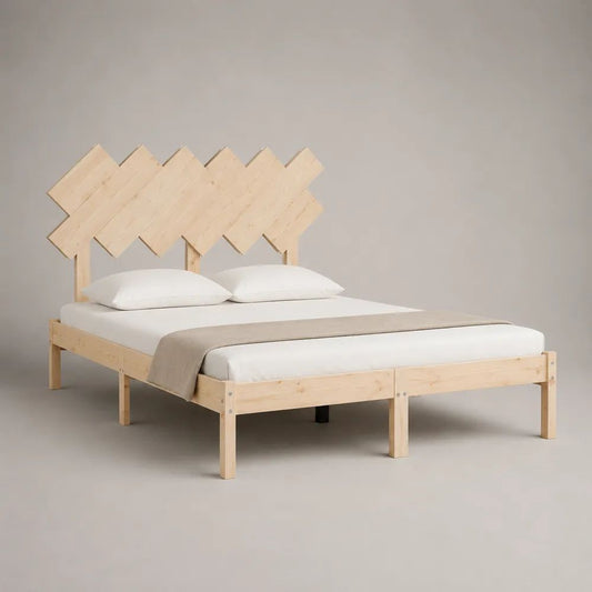 Doppelbett aus massivem Kiefernholz mit Lattenrost und Kopfteil, Natur/Schwarz, Liegefläche 180 × 200 cm