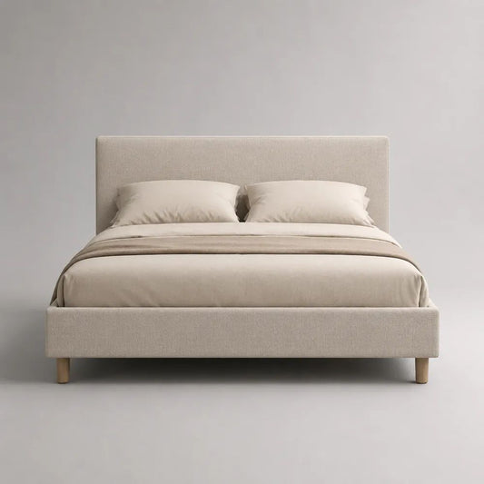 Stauraumbett 160 × 200 cm, Polsterbett mit Bettkasten, Lattenrost und Polyesterbezug, Beige